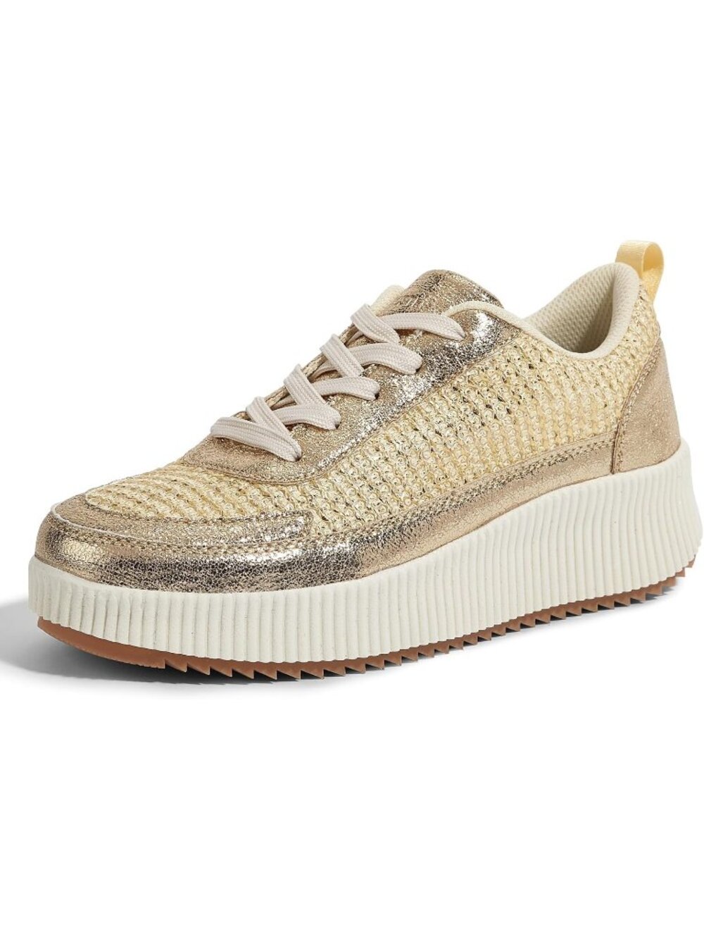Women's Gold Knit Platform Casual Walking Braided Crochet Lace Up Cute Sneakers